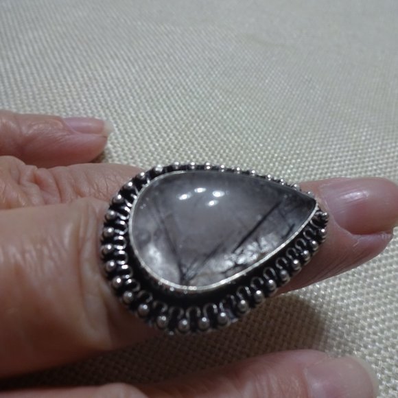 Unique "TOURMALINE QUARTZ" Handmade Sterling Ring Size 7.25 #373B - Picture 2 of 3